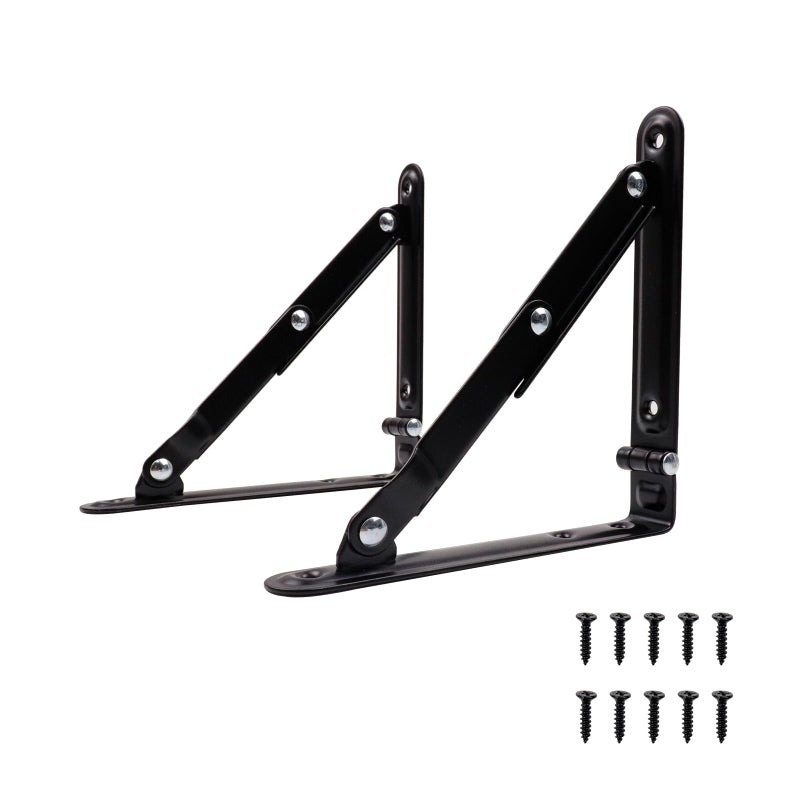Meprotal 2pcs Folding Shelf Bracket 5.91 Inch, Heavy Duty Collapsible Shelf Brackets, Metal Foldable Shelf Table Bracket Supports Space Saving Triangle Corner Brace - Image 1